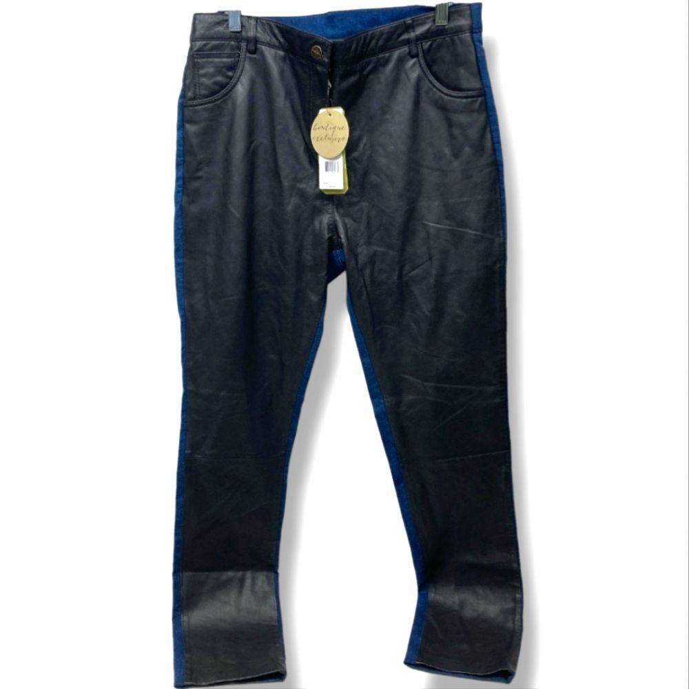 NWT Lambskin Leather & Denim Blue Jeans ARTELIER NICOLE MILLER Pant Size 31